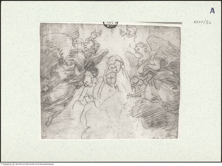 Vorderseite von Museum Kunstpalast [https://www.deutsche-digitale-bibliothek.de/content/lizenzen/rv-ez/] Madonna, von Engeln verehrt (Nachzeichnung nach einem unbestimmten Vorbild) - , bh451385_recto. Foto.