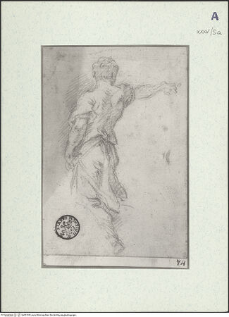 Vorderseite von Museum Kunstpalast [https://www.deutsche-digitale-bibliothek.de/content/lizenzen/rv-ez/] Studie zu einem Mann in Rückenansicht (Nachzeichnung nach einem unbestimmten Vorbild) - , bh451545_recto. Foto.