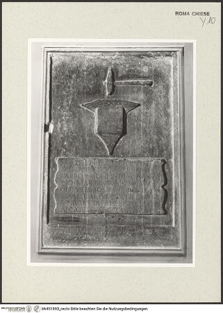 Vorderseite von Sopr. BAS ROMA [https://www.deutsche-digitale-bibliothek.de/content/lizenzen/rv-ez/] Älteste bekannte Inschrift der Bruderschaft der Ferrari - , bh451893_recto. Foto.