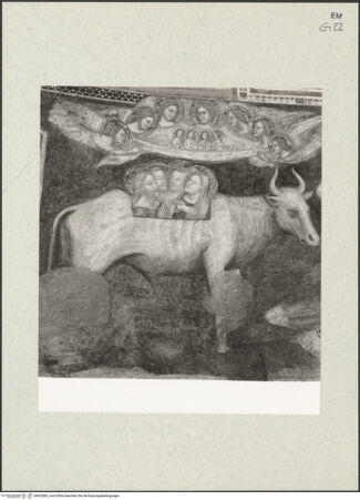 Vorderseite von Bibliotheca Hertziana [https://www.deutsche-digitale-bibliothek.de/content/lizenzen/rv-fz/] Zyklus: Verkündigung, Majestas Domini, Heiligen, Evangelisten, Kirchenväter und Szenen aus dem Leben des heiligen EustachiusSzenen aus dem Leben des heiligen Eustachius (unteres Register)Der Heilige Eustachius und seine Familie im Gefängnis; Martyrium von Eustachius und seiner Familie (unteres Register, 6) - Detail, bh452883_recto. Foto: Zallinger zu Stillendorf, Marlies von.