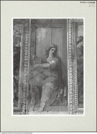 Vorderseite von Sopr. BAS ROMA [https://www.deutsche-digitale-bibliothek.de/content/lizenzen/rv-ez/] Zyklus mit Szenen des alten und des neuen TestamentsSibylle (sitzend) - Bildfeld zwischen der Anbetung der Könige und Jesus bei den Gelehrten im Tempel, bh454519_recto. Foto.