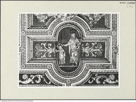 Vorderseite von Sopr. BAS ROMA [https://www.deutsche-digitale-bibliothek.de/content/lizenzen/rv-ez/] Ornamentierte Decke mit Reliefs (Heiliger Josef, Geburt Christi, Petrus und Paulus)Der heilige Josef mit dem Jesuskind - , bh454707_recto. Foto.