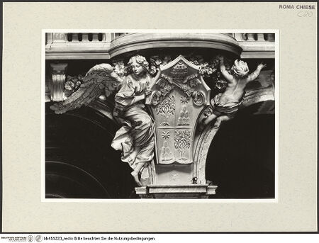 Vorderseite von Vasari [https://www.deutsche-digitale-bibliothek.de/content/lizenzen/rv-ez/] OrgelemporenEngelgruppe mit dem Wappen Papst Alexanders VII. - , bh455223_recto. Foto.