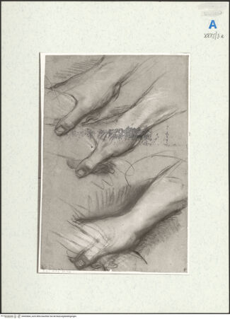 Vorderseite von Kupferstichkabinett Berlin SMB-PK [https://www.deutsche-digitale-bibliothek.de/content/lizenzen/rv-ez/] Drei Studien zum rechten Arm des Joseph für die "Heimsuchung" (Rom, Chiesa Nuova) - , bh455684_recto. Foto: Anders, Jörg P..