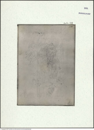 Vorderseite von Museum Kunstpalast [https://www.deutsche-digitale-bibliothek.de/content/lizenzen/rv-ez/] L'arte del disegno, e le vivezze dell'ingegno di Guglielmo della Porta celebre scultore, et architetto ... (2 Bände)Zweiter (kleiner) Band mit zwei Skizzenbüchern und einem angefügten KonvolutDas zweite SkizzenheftSeite 178: Leichnam Christi von einem Engel (?) gehalten; Pietà mit zwei Varianten - , bh455906_recto. Foto.