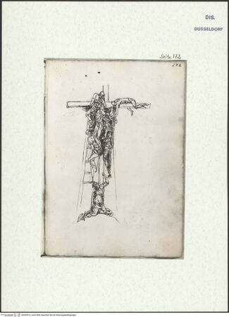 Vorderseite von Museum Kunstpalast [https://www.deutsche-digitale-bibliothek.de/content/lizenzen/rv-ez/] L'arte del disegno, e le vivezze dell'ingegno di Guglielmo della Porta celebre scultore, et architetto ... (2 Bände)Zweiter (kleiner) Band mit zwei Skizzenbüchern und einem angefügten KonvolutDas zweite SkizzenheftSeite 172: Passion: Die Kreuzabnahme - , bh455912_recto. Foto.