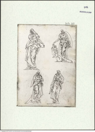 Vorderseite von Museum Kunstpalast [https://www.deutsche-digitale-bibliothek.de/content/lizenzen/rv-ez/] L'arte del disegno, e le vivezze dell'ingegno di Guglielmo della Porta celebre scultore, et architetto ... (2 Bände)Zweiter (kleiner) Band mit zwei Skizzenbüchern und einem angefügten KonvolutDas zweite SkizzenheftSeite 160: Vier Propheten - , bh455915_recto. Foto.