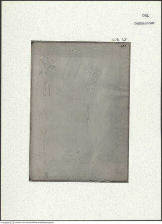 Vorderseite von Museum Kunstpalast [https://www.deutsche-digitale-bibliothek.de/content/lizenzen/rv-ez/] L'arte del disegno, e le vivezze dell'ingegno di Guglielmo della Porta celebre scultore, et architetto ... (2 Bände)Zweiter (kleiner) Band mit zwei Skizzenbüchern und einem angefügten KonvolutDas zweite SkizzenheftSeite 148: Schächer am Kreuz, zwei Varianten - , bh455919_recto. Foto.