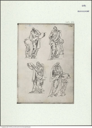 Vorderseite von Museum Kunstpalast [https://www.deutsche-digitale-bibliothek.de/content/lizenzen/rv-ez/] L'arte del disegno, e le vivezze dell'ingegno di Guglielmo della Porta celebre scultore, et architetto ... (2 Bände)Zweiter (kleiner) Band mit zwei Skizzenbüchern und einem angefügten KonvolutDas zweite SkizzenheftSeite 134: Vier Propheten - , bh455938_recto. Foto.