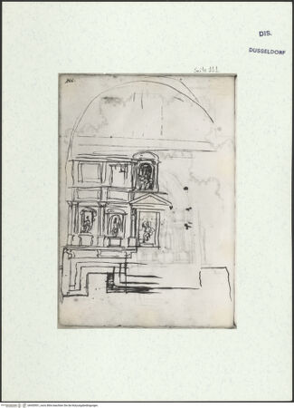 Vorderseite von Museum Kunstpalast [https://www.deutsche-digitale-bibliothek.de/content/lizenzen/rv-ez/] L'arte del disegno, e le vivezze dell'ingegno di Guglielmo della Porta celebre scultore, et architetto ... (2 Bände)Zweiter (kleiner) Band mit zwei Skizzenbüchern und einem angefügten KonvolutDas zweite SkizzenheftSeite 111: Entwurf für ein Wandgrab mit zwei Papststatuen - , bh455951_recto. Foto.