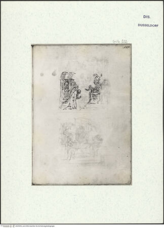 Vorderseite von Museum Kunstpalast [https://www.deutsche-digitale-bibliothek.de/content/lizenzen/rv-ez/] L'arte del disegno, e le vivezze dell'ingegno di Guglielmo della Porta celebre scultore, et architetto ... (2 Bände)Zweiter (kleiner) Band mit zwei Skizzenbüchern und einem angefügten KonvolutDas zweite SkizzenheftSeite 112: Anbetung des Christuskindes durch Kaiser Karl 5. und sein Gefolge; Teilskizze - , bh455952_recto. Foto.