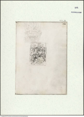 Vorderseite von Museum Kunstpalast [https://www.deutsche-digitale-bibliothek.de/content/lizenzen/rv-ez/] L'arte del disegno, e le vivezze dell'ingegno di Guglielmo della Porta celebre scultore, et architetto ... (2 Bände)Zweiter (kleiner) Band mit zwei Skizzenbüchern und einem angefügten KonvolutDas zweite SkizzenheftSeite 104: Passion: Das Abendmahl, zwei Varianten - , bh455958_recto. Foto.