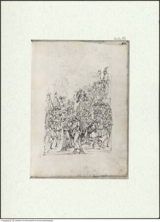 Vorderseite von Museum Kunstpalast [https://www.deutsche-digitale-bibliothek.de/content/lizenzen/rv-ez/] L'arte del disegno, e le vivezze dell'ingegno di Guglielmo della Porta celebre scultore, et architetto ... (2 Bände)Zweiter (kleiner) Band mit zwei Skizzenbüchern und einem angefügten KonvolutDas zweite SkizzenheftSeite 86: Passion: Die Gefangennahme und das Gebet in Gethsemane - , bh455965_recto. Foto.