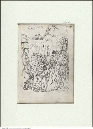 Vorderseite von Museum Kunstpalast [https://www.deutsche-digitale-bibliothek.de/content/lizenzen/rv-ez/] L'arte del disegno, e le vivezze dell'ingegno di Guglielmo della Porta celebre scultore, et architetto ... (2 Bände)Zweiter (kleiner) Band mit zwei Skizzenbüchern und einem angefügten KonvolutDas zweite SkizzenheftSeite 90: Passion: Die Gefangennahme und das Gebet in Gethsemane - , bh455967_recto. Foto.