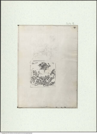 Vorderseite von Museum Kunstpalast [https://www.deutsche-digitale-bibliothek.de/content/lizenzen/rv-ez/] L'arte del disegno, e le vivezze dell'ingegno di Guglielmo della Porta celebre scultore, et architetto ... (2 Bände)Zweiter (kleiner) Band mit zwei Skizzenbüchern und einem angefügten KonvolutDas zweite SkizzenheftSeite 74: Bekehrung des Paulus, zwei Varianten - , bh455969_recto. Foto.