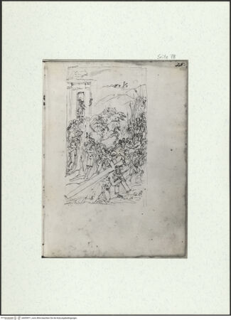 Vorderseite von Museum Kunstpalast [https://www.deutsche-digitale-bibliothek.de/content/lizenzen/rv-ez/] L'arte del disegno, e le vivezze dell'ingegno di Guglielmo della Porta celebre scultore, et architetto ... (2 Bände)Zweiter (kleiner) Band mit zwei Skizzenbüchern und einem angefügten KonvolutDas zweite SkizzenheftSeite 78: Passion: Die Kreuztragung - , bh455971_recto. Foto.