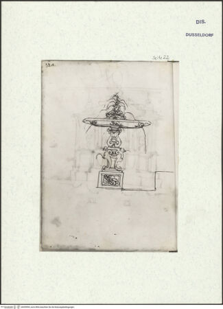 Vorderseite von Museum Kunstpalast [https://www.deutsche-digitale-bibliothek.de/content/lizenzen/rv-ez/] L'arte del disegno, e le vivezze dell'ingegno di Guglielmo della Porta celebre scultore, et architetto ... (2 Bände)Zweiter (kleiner) Band mit zwei Skizzenbüchern und einem angefügten KonvolutDas zweite SkizzenheftSeite 22: Schalenbrunnen - , bh455994_recto. Foto.