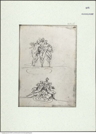 Vorderseite von Museum Kunstpalast [https://www.deutsche-digitale-bibliothek.de/content/lizenzen/rv-ez/] L'arte del disegno, e le vivezze dell'ingegno di Guglielmo della Porta celebre scultore, et architetto ... (2 Bände)Zweiter (kleiner) Band mit zwei Skizzenbüchern und einem angefügten KonvolutDas zweite SkizzenheftSeite 25: Zwei Gruppen dreier stehender und dreier halb sitzender Frauenakte mit Amphore - , bh455997_recto. Foto.