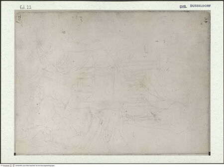 Vorderseite von Museum Kunstpalast [https://www.deutsche-digitale-bibliothek.de/content/lizenzen/rv-ez/] L'arte del disegno, e le vivezze dell'ingegno di Guglielmo della Porta celebre scultore, et architetto ... (2 Bände)Erster (großer) Band mit dem ersten SkizzenheftFolio 22 recto (Seite 54): Vier Studien nach antiken Bildwerken: Sitzende Frauengestalt - liegender Flussgott - liegende männliche Aktfigur - liegende männliche Figur - , bh456389_recto. Foto.