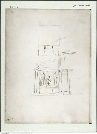 Vorderseite von Museum Kunstpalast [https://www.deutsche-digitale-bibliothek.de/content/lizenzen/rv-ez/] L'arte del disegno, e le vivezze dell'ingegno di Guglielmo della Porta celebre scultore, et architetto ... (2 Bände)Erster (großer) Band mit dem ersten SkizzenheftFolio 22 verso (Seite 53): Altarwand, zwei Varianten - , bh456390_recto. Foto.
