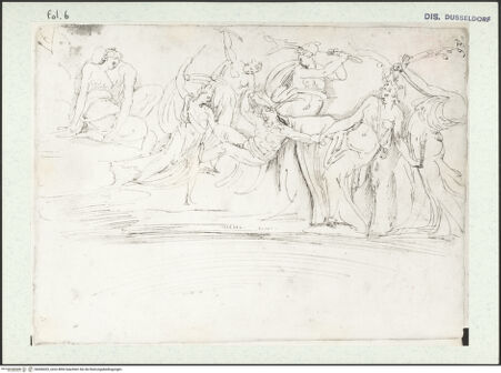 Vorderseite von Museum Kunstpalast [https://www.deutsche-digitale-bibliothek.de/content/lizenzen/rv-ez/] L'arte del disegno, e le vivezze dell'ingegno di Guglielmo della Porta celebre scultore, et architetto ... (2 Bände)Erster (großer) Band mit dem ersten SkizzenheftFolio 6 recto (Seite 26): Pentheus wird von den Maenaden zerrissen - , bh456425_recto. Foto.