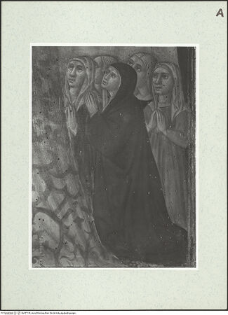 Vorderseite von unbekannt [https://www.deutsche-digitale-bibliothek.de/content/lizenzen/rv-fz/] Zweiseitige ProzessionstafelSchutzmantelmadonna, von zwei Engeln bekrönt - Detail der rechten Bittstellerinnengruppe, bh457130_recto. Foto.