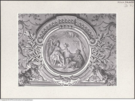 Vorderseite von Sopr. BAS ROMA [https://www.deutsche-digitale-bibliothek.de/content/lizenzen/rv-ez/] Personifikation der Dämmerung mit Windgöttern und monochrome Tondi mit exotischen Szenen - Detail: Tondo mit Papageienverkäufer, bh457518_recto. Foto.