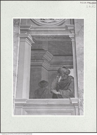 Vorderseite von Sopr. BAS ROMA [https://www.deutsche-digitale-bibliothek.de/content/lizenzen/rv-ez/] Scheinarchitektur mit exotischen GenreszenenFiguren in exotischen Kostümen - Westwand, linke Supraporte, Detail: Mann in türkischem Kostüm, bh457896_recto. Foto.