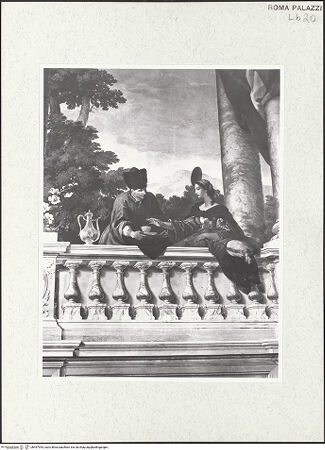 Vorderseite von Sopr. BAS ROMA [https://www.deutsche-digitale-bibliothek.de/content/lizenzen/rv-ez/] Scheinarchitektur mit exotischen GenreszenenFiguren in exotischen Kostümen - Südwand, rechtes Bildfeld, Detail, Kaffeeszene, bh457944_recto. Foto.