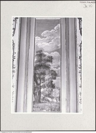 Vorderseite von Sopr. BAS ROMA [https://www.deutsche-digitale-bibliothek.de/content/lizenzen/rv-ez/] Serie von Landschaftsbildern - Rückwand, Bildfeld links außen, Landschaft mit einem Jäger, bh458031_recto. Foto.