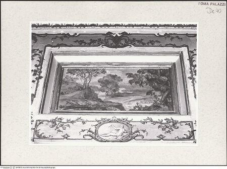 Vorderseite von Sopr. BAS ROMA [https://www.deutsche-digitale-bibliothek.de/content/lizenzen/rv-ez/] Serie von Landschaftsbildern - Eingangswand, Supraporte, Flusslandschaft, bh458033_recto. Foto.