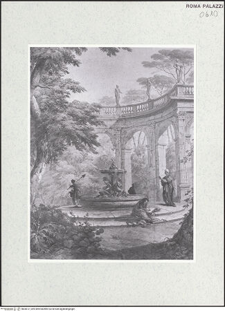 Vorderseite von Sopr. BAS ROMA [https://www.deutsche-digitale-bibliothek.de/content/lizenzen/rv-ez/] Scheinarchitektur mit Landschaftsbildern und FigurenZyklus von Landschaftsbildern mit Figuren von Stefano und Giuseppe Pozzi - Detail, bh458137_recto. Foto.