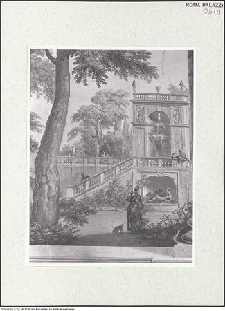 Vorderseite von Sopr. BAS ROMA [https://www.deutsche-digitale-bibliothek.de/content/lizenzen/rv-ez/] Scheinarchitektur mit Landschaftsbildern und FigurenZyklus von Landschaftsbildern mit Figuren von Stefano und Giuseppe Pozzi - Detail, bh458138_recto. Foto.