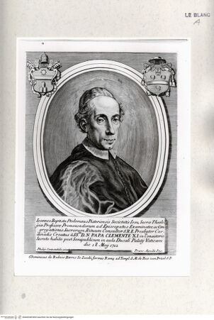 Vorderseite von Istituto Nazionale per la Grafica [http://creativecommons.org/publicdomain/mark/1.0/] Porträt des Kardinals Giovanni Battista Tolomei in einem Oval mit Rahmung, zwei Wappen und Schriftplatte - , bh460348. Foto.