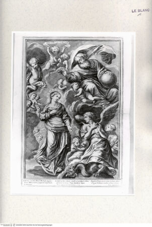 Vorderseite von Istituto Nazionale per la Grafica [https://rightsstatements.org/page/CNE/1.0/] Fecit Victoriam: Gottvater, die Jungfrau Maria, der Erzengel Michael mit dem Drachen und andere Engel in den Wolken - , bh460802. Foto.