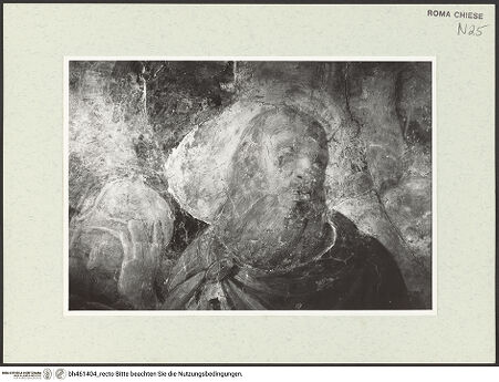 Vorderseite von Sopr. BAS ROMA [https://www.deutsche-digitale-bibliothek.de/content/lizenzen/rv-fz/] Bekehrung Pauli und Befreiung Petri sowie Wapopen der PonzettiBekehrung des Paulus - Bekehrung Pauli, Detail, nach der Reinigung, bh461404_recto. Foto.