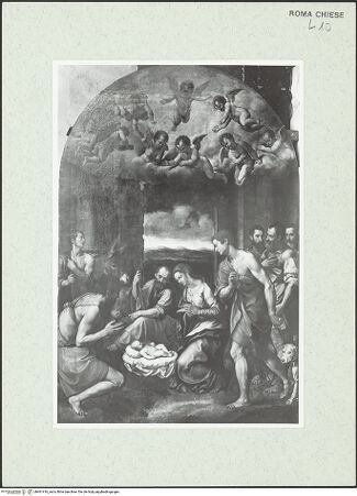 Vorderseite von Sopr. BAS ROMA [https://www.deutsche-digitale-bibliothek.de/content/lizenzen/rv-ez/] Anbetung der Hirten - nach der Restaurierung 1972, bh461416_recto. Foto.