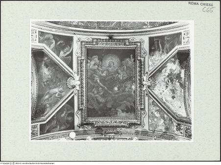 Vorderseite von Sopr. BAS ROMA [https://www.deutsche-digitale-bibliothek.de/content/lizenzen/rv-ez/] Himmelfahrt Mariens, Gottvater und Engel sowie David und Jesaja - Gewölbe, zentrales Deckenbild und Stichkappen, bh461421_recto. Foto.