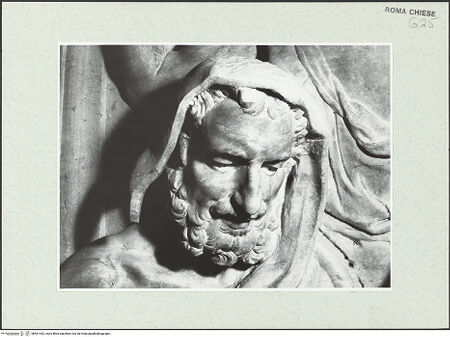 Vorderseite von Sopr. BAS ROMA [https://www.deutsche-digitale-bibliothek.de/content/lizenzen/rv-ez/] Figürliche DekorationVier Propheten und Engel - linker Bogenzwickel, Prophet links außen, Kopfdetail, bh461432_recto. Foto.