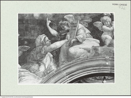 Vorderseite von Sopr. BAS ROMA [https://www.deutsche-digitale-bibliothek.de/content/lizenzen/rv-fz/] Sibyllen und EngelPersische Sibylle - Detail: Die Persische Sibylle und ein Engel, der ihre Schrifttafel hält, bh461550-2_recto. Foto.