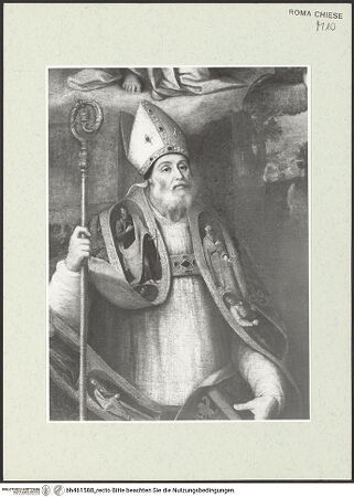 Vorderseite von Sopr. BAS Roma [https://www.deutsche-digitale-bibliothek.de/content/lizenzen/rv-ez/] Madonna in der Engelsglorie und die Heiligen Ubaldus und Hieronymus - Detail: Der heilige Hieronymus, bh461588_recto. Foto.