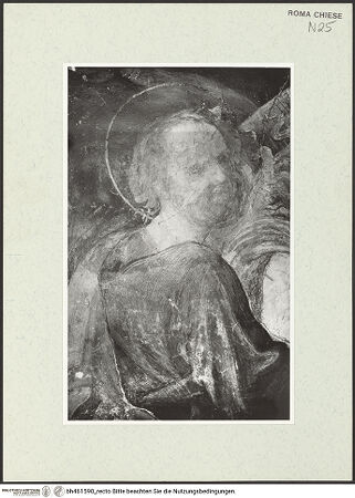 Vorderseite von Sopr. BAS ROMA [https://www.deutsche-digitale-bibliothek.de/content/lizenzen/rv-ez/] Bekehrung Pauli und Befreiung Petri sowie Wapopen der PonzettiBefreiung Petri - Befreiung Petri, Detail, nach der Reinigung, bh461590_recto. Foto.