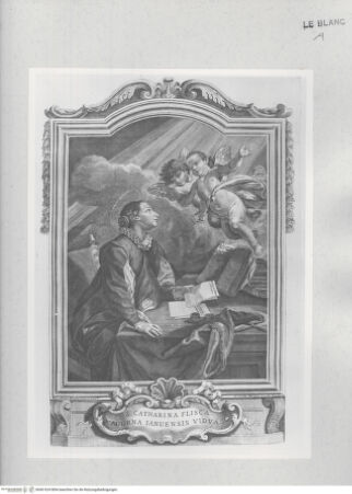 Vorderseite von Istituto Nazionale per la Grafica [http://creativecommons.org/publicdomain/mark/1.0/] Die Heilige Katharina Fieschi von Genua schreibt ihre Traktate - , bh461624. Foto.