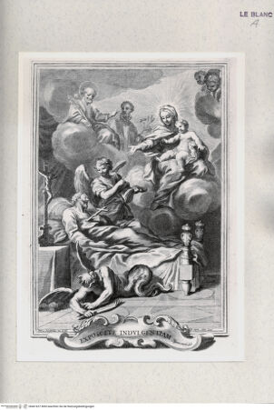 Vorderseite von Istituto Nazionale per la Grafica [http://creativecommons.org/publicdomain/mark/1.0/] Einem sterbenden Heiligen erscheint die Madonna mit dem Jesuskind, Engeln und Heiligen - , bh461627. Foto.