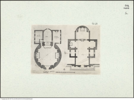 Vorderseite von unbekannt [https://www.deutsche-digitale-bibliothek.de/content/lizenzen/rv-ez/] Grundriss der Kirchen San Bernardo alle Terme (links) und Santa Susanna (rechts), Rom - , bh461752_recto. Foto.