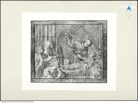 Vorderseite von Réunion des Musées Nationaux [https://www.deutsche-digitale-bibliothek.de/content/lizenzen/rv-ez/] Franziskanerheiliger am Krankenbett eines Kindes - , bh461915_recto. Foto.