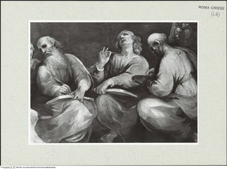 Vorderseite von Sopr. BAS ROMA [https://www.deutsche-digitale-bibliothek.de/content/lizenzen/rv-ez/] GewölbemalereiLinkes Bild: Die vier Evangelisten - Detail, nach der Restaurierung 1977, bh461961_recto. Foto.