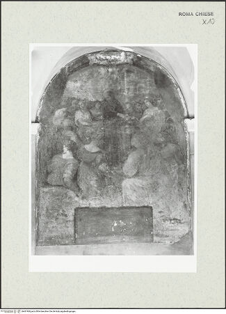 Vorderseite von Sopr. BAS ROMA [https://www.deutsche-digitale-bibliothek.de/content/lizenzen/rv-ez/] Szenen aus dem Leben des heiligen Franziskus und Bilder verschiedener HeiligerWunder des heiligen Franziskus - vor der Restaurierung von 1977, bh461969_recto. Foto.