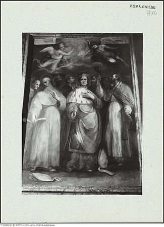 Vorderseite von Sopr. BAS ROMA [https://www.deutsche-digitale-bibliothek.de/content/lizenzen/rv-ez/] Der heilige Ludwig und andere Heilige - nach der Restaurierung von 1977, bh462053_recto. Foto.