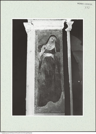 Vorderseite von Sopr. BAS ROMA [https://www.deutsche-digitale-bibliothek.de/content/lizenzen/rv-ez/] Szenen aus dem Leben des heiligen Franziskus und Bilder verschiedener HeiligerDie heilige Klara - nach der Restaurierung von 1977, bh462054_recto. Foto.